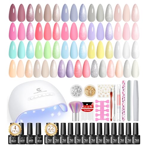 PEACECOLOR Kit Ongle Gel UV Complet avec Lampe UV, 22 Couleurs Vernis Semi Permanent avec Base et Top Coat, Nail Art Kit Manucure pour Débutant Cadeau