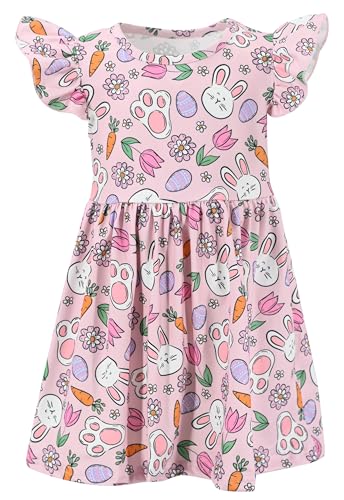 ユニーク ベビー ガールズ 半袖 エブリデイ プリント ドレス 子供と幼児用、サイズ 2T-12Y, ピンクバニー, 6 Yearsの商品画像（Amazon）