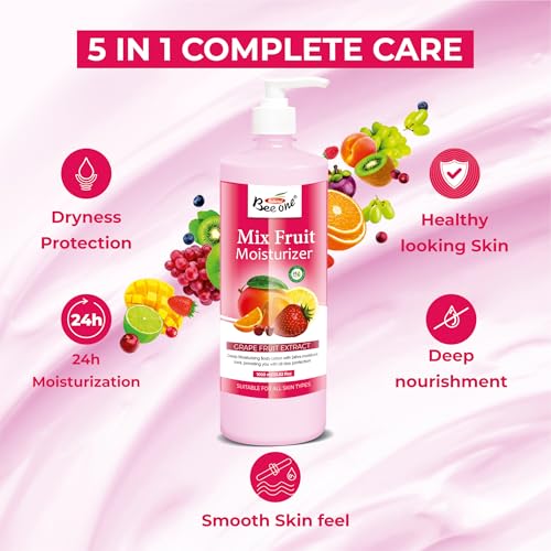 Image of Beeone Mix Fruit Moisturizer 1000 ml | Enriched with Grape Fruit Extract | Deep Moisturizing Body Lotion with 24Hr Moisture Lock | Hydrates & Softens Dry Skin | Suitable for All Skin Types