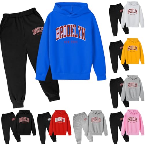 Conjuntos y conjuntos para niños otoño invierno sudadera con capucha estampada casual manga larga estilo letra 2023, azul, 5-6 años