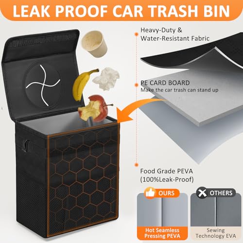 Image of Vankor Car Trash Can for Car Cute, Car Trash Bag Bin Hanging Waterproof Automotive Car Garbage Cans Leak Proof Vehicle Trash Can Diamond Pattern-Black