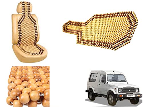 Image of Car Bead Seat Wooden Beads Cushion Cover Pad for Maruti Suzuki Gypsy King, Acupressure Sitting Seat Cover | Cream Color - Pack of 1