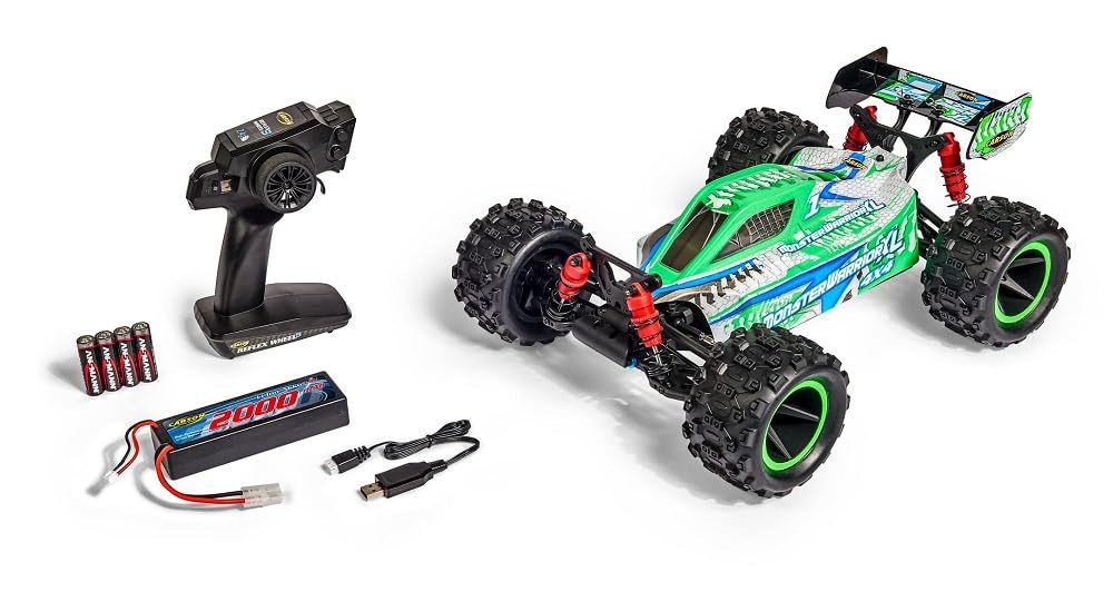 Carson 500404223 1:10 X10 Monster Warrior XL 2.0 100% RTR, zdalnie sterowany samochód, Offroad Buggy, w zestawie baterie i pilot zdalnego sterowania, nadwozie z nadrukiem