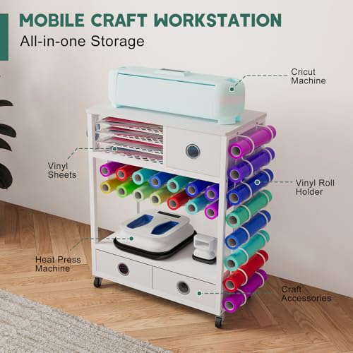 Yumkfoi CR-017ST Craft Cart Compatible With Cricut Machine And Vinyl Roll, Organization And Storage Cart With Drawers thumb #1