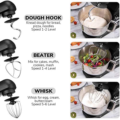 Stand Mixer, Dough Mixer with 5 Qt Stainless Steel Bowl, 6 Speeds Tilt-Head Food Mixer, Kitchen Electric Mixer with Double Dough Hooks, Whisk, Beater - Thumbnail 2