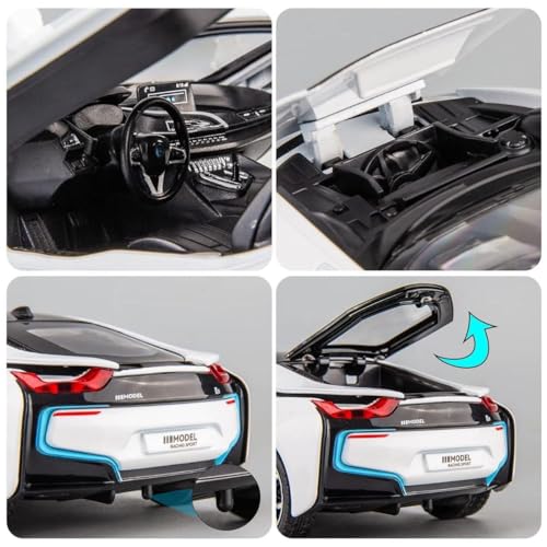 Image of Scale Exclusive Alloy Metal Pull Back | Die-cast Car Model with Sound Light Mini Auto Toy for Kids Metal Model Toy Car with Sound and Light (1.22 Scale -B-M-W I8-White)