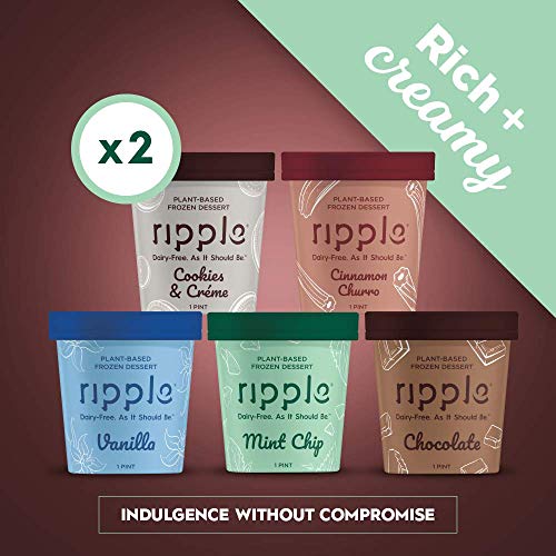 Ripple Fan Favorites Ice Cream | 100% Plant Based | Non-GMO, Non-Dairy, Soy Free, Lactose Free | 6 Pints in 5 Flavors, Cookies & Créme (2), Cinnmaon Churro, Mint Chip, Vanilla, & Chocolate - Thumbnail 4