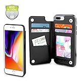 Gear Beast Top Grain Genuine Leather Protective Top View Slim Wallet Case Fits iPhone 8 Plus / 7 Plus Includes Flip Folio Cover, with Five Card Slots Including Transparent ID Holder