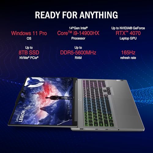 Legion 16" QHD+ i9 RTX 4070 Gaming Laptop, 16" QHD+ (2560 x 1600) 165 Hz, Intel i9-14900HX, NVIDIA GeForce RTX 4070 (Boost Clock 2175MHz, TGP 140W), 32GB RAM, 1TB SSD, Windows 11 Casa - Notebook - Immagine 1
