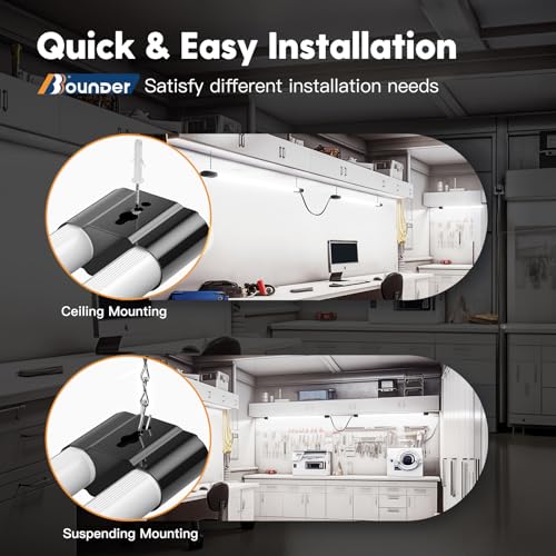 Image of BBOUNDER 10 Pack Linkable LED Utility Shop Light, 4400 LM, 6500K Cool Daylight, 4 FT Integrated Fixture for Garage, 40W Equivalent 250W, Surface + Suspension Mount, Black