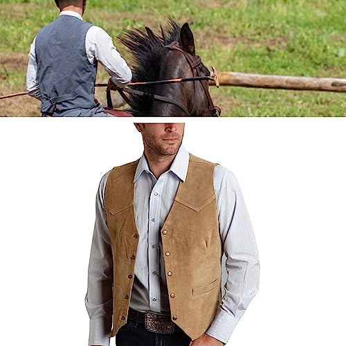 Mens Retro 5 Button Suede Suit Vest V Neck Leather Casual Waistcoat for Prom Banquet for Father Husband Gift Regular Fit3