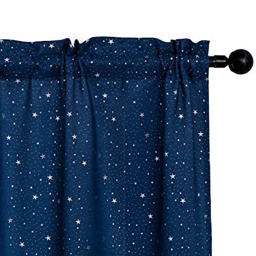 1 paire de rideaux bleu marine semi-occultants à motifs étoiles argentées pour salon, chambre, cuisine et intérieur, 2 panneaux avec poche 70 x 238 cm