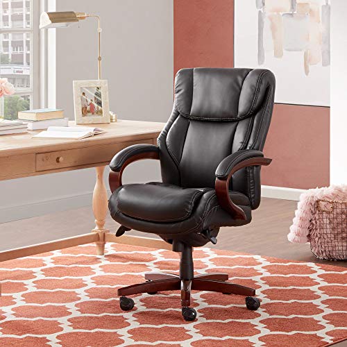 La-Z-Boy Bellamy Executive Office Chair With Memory Foam Cushions, Solid Wood Arms And Base, Waterfall Seat Edge, Bon, Black #TOP1
