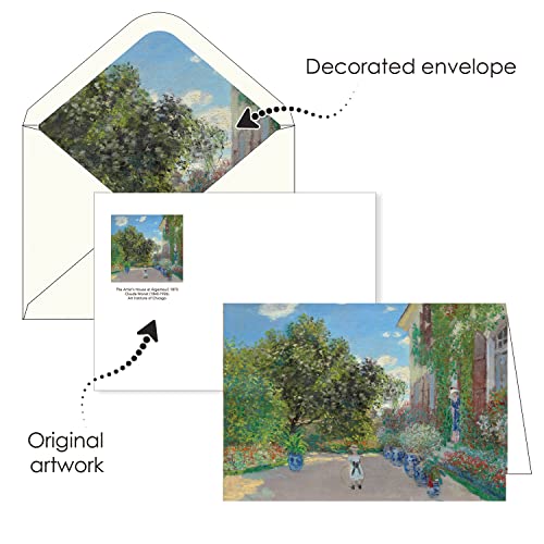 Image of RainCaper Fine Art Keepsake 5x7 Blank Stationery Claude Monet Greeting Note Cards With Decorative Envelopes, Gift Boxed Set of 16 | 300 GSM Cardstock (Monet Gardens)