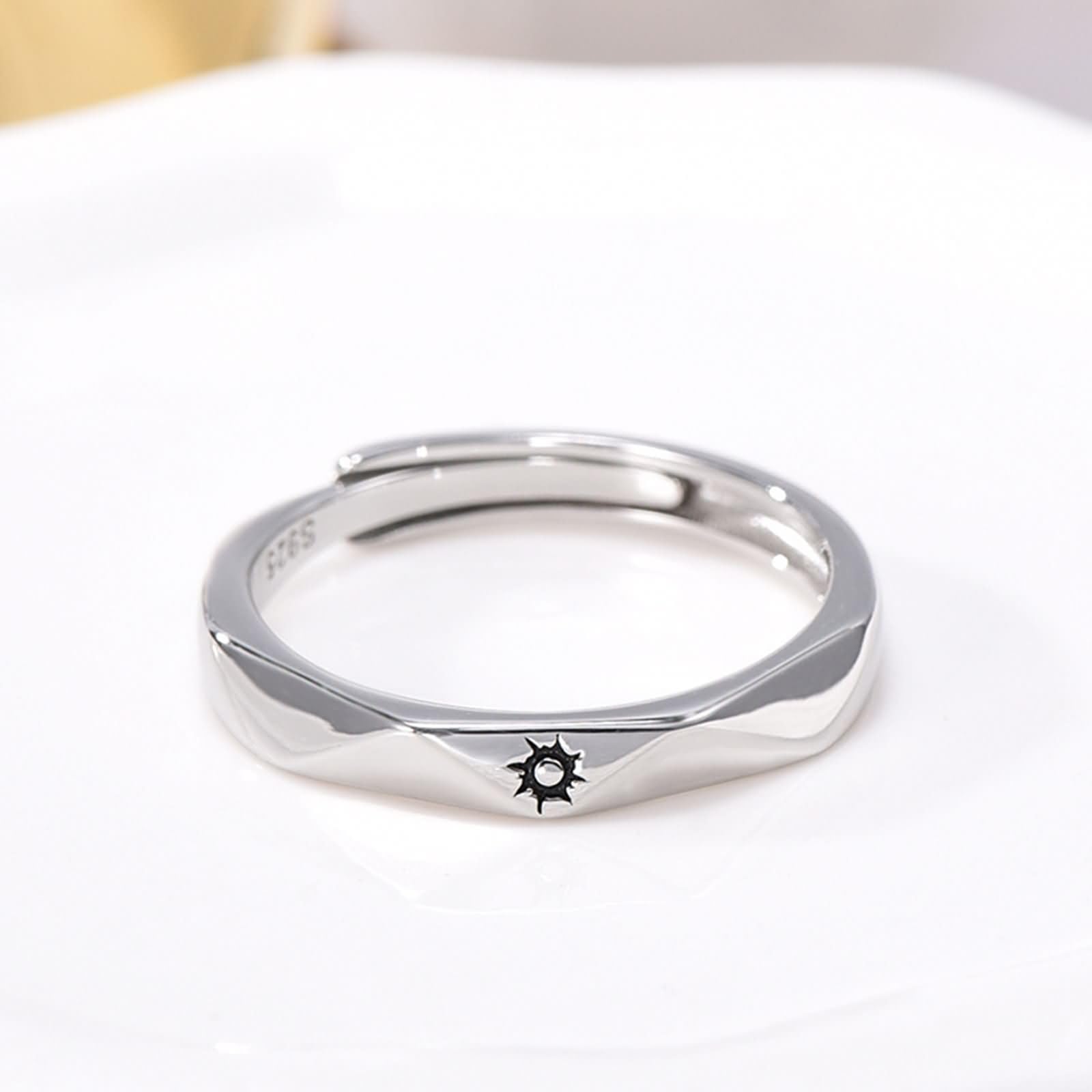 Anillo Plata de Ley Aniversario Pareja Grabado Personalizado, Sol y Luna, Anillos Mujer Plata Ajustables de Boda