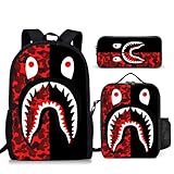 YUHYGUZO Camo Shark Backpack School Laptop Backpack with Insulated Lunch Box Pen Pouch For Boys Girls Gifts