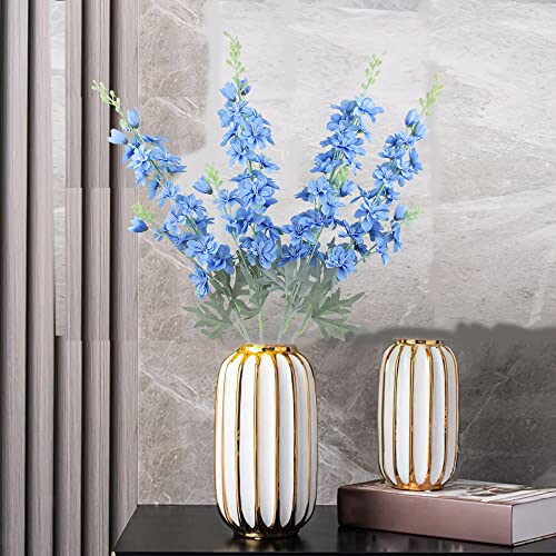 Ferial BLUE FEIYAN GRASS ARTIFICIAL FLOWER Blue Silk Larkspur Flowers 4Pcs Artificial Delphinium Faux Snapdragon Long Stem Fake Plant Spray Arrangement thumb #4
