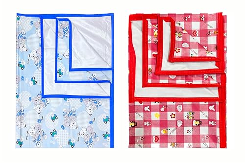 Image of EcoSoft Plastic Sheet,PVC Sheet for Kids,Rubber Sheet for Babies,Bed Wetting Protector(90 x 135 cm) (Blue Bear & Pink Good Day)