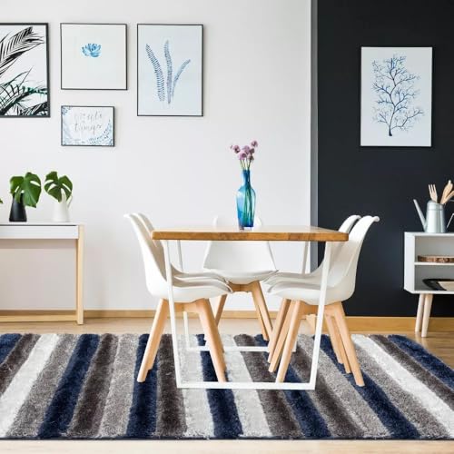 Image of Super Soft Floor Area Rug 6 x 8 Feet Soft Smooth Thick Non-Slip Fluffy Shaggy Carpet for Bedroom, Drawing, Kids Room, Office with Upto 2 Inch Microfiber High Pile (Blue White B)