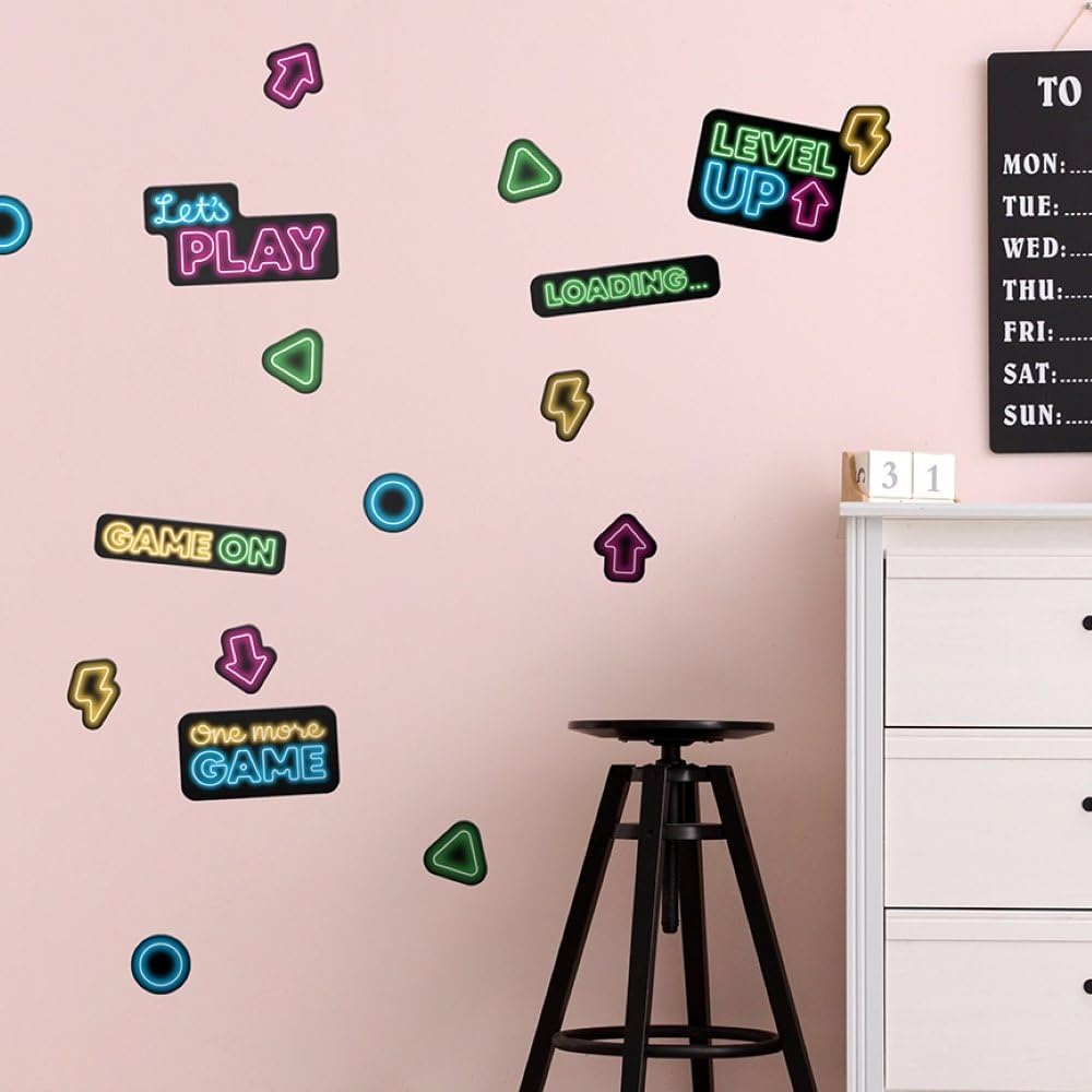 My Nametags® Neon Gaming Wall Stickers | Peel-and-Stick, Removable & Repositionable Wall Decals | Room Decor for Kids' Bedroom, Nursery, Playroom