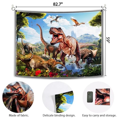 Ladvis Dinosaur Theme Backdrop, Happy Birthday Dinosaur Photo Background Tropical Jungle Decor Dino Party Decorations Prehistoric party Supplies Indoor Outdoor Banner Photo Booth props 82.7