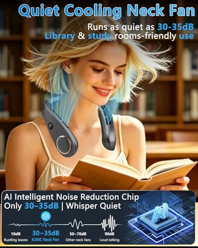 Image of Neck Fan with Cooling Plate-35dB Quiet Powerful fans that blow cold air-5 Speed&Power LED Display-24H USB 5500mAh Bladeless Wearable Personal AC Cooler for Women,Men,Kids,Travel,Outside,Indoor Black