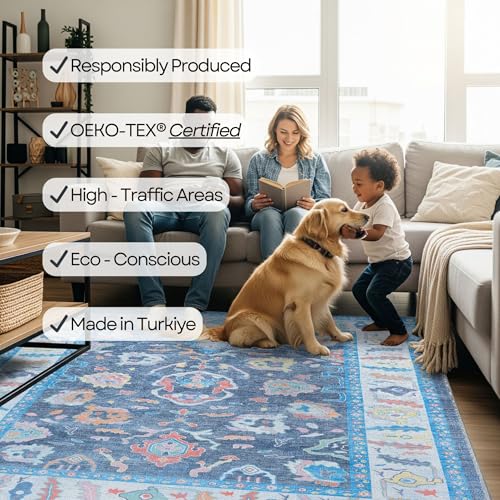 Fame Rugs Modern Oushak Rug 10x13, Vintage Turkish Blue Oriental Antique Inspired Area Rugs, Washable Foldable Luxury Living Room Bedroom (387BNB, 9'8 x 13') - Image 7