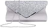 Konluesr Damen Clutch Silber Abendhandtasche Umschlag Tasche Kette Schultertasche Elegante Pailletten Braut Abschlussball Party Handtasche Geldbörse Clutch Tasche, B Silber