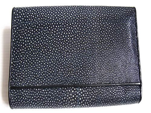 Julie Genuine Real Polished Stingray Skin Leather Clutch Black Wallet2