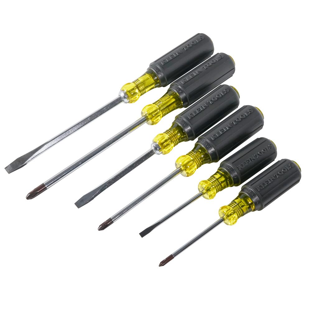 Klein Tool s 85074 - Juego de destornilladores de 6 piezas, fabricado en Estados Unidos, incluye 3 cabezales planos multiusos, 3 Phillips, comodidad de agarre acolchado, destornilladores mecanizados