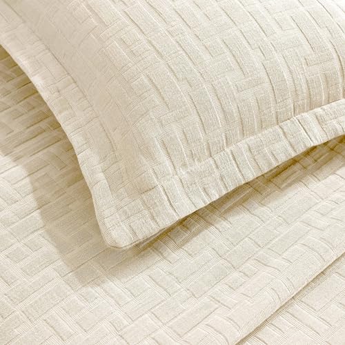 Superior 3 Piece Cotton Bedspread and Sham Set, Home Bed Decor, Decorative Bed Spread, 2 Pillow Shams, Medium Weight, Geometric Matelasse Coverlet, Bedding Essentials, Madrid Collection, King, Ivory