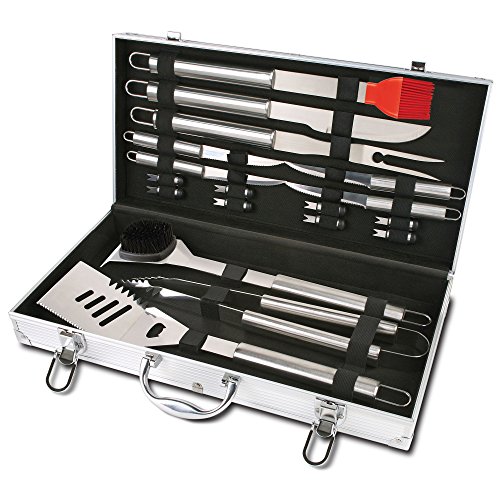 Chefs Basics HW5305 18-Piece Stainless-Steel Barbecue Grilling Tool Accessories Utensils Set with Spatula, Tongs, Forks, Brush, and Carrying Case