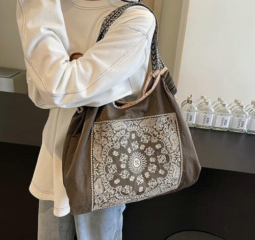 Nylon Tote Bag for Women Large Capacity Shoulder Handbag Stylish Pattern Satchel Purse Causal Travel Hobo Underarm Purse3