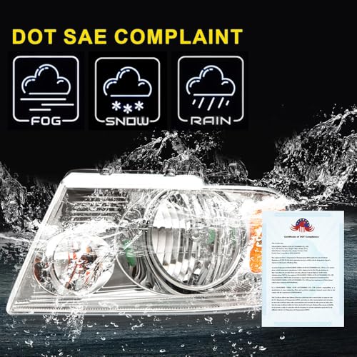 Image of GRAND ORANGE Headlight Assembly Compatible with Ford F150 2004 2005 2006 2007 2008 / Fit Lincoln Mark LT 2006-2008 Driver & Passenger Side Headlamp Clear lens Chrome Houing Amber Reflector