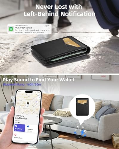 Smart Men Wallet with Find My, Wallet Tracker, RFID Blocking Bifold Credit Card Holder, Left-Behind Alerts, Play Sound, Anti-Loss, Wireless Rechargeable, Works with iPhone, iPad, Mac, PU Black3