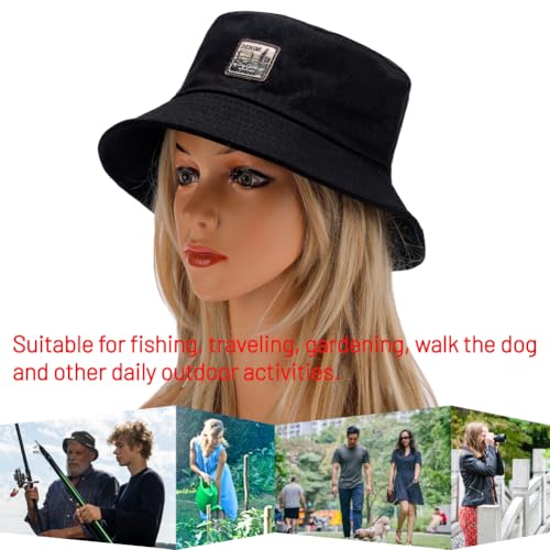Image of Cotton Bucket Hat for Women Men Summer Travel Sun Beach Bucket Cap, Unisex Outdoor Fisherman Hat