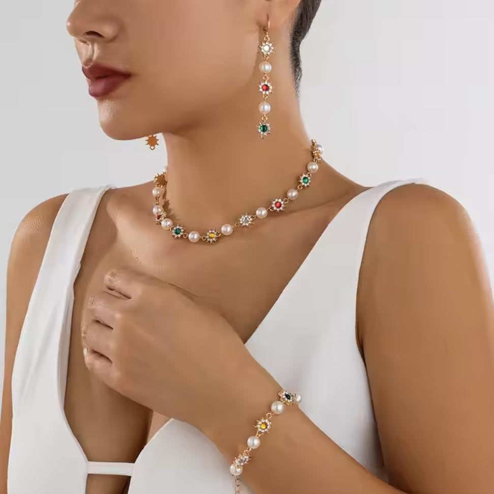 Gold Statement Necklaces for Women and Men – Vintage-Inspired Jewelry Featuring Chokers, Long Gold Layering Chains, Cross Pendants, Daisy Pearls, Floral Details, Colorful Gemstones & Rhinestones – Elegant Coquette, Y2K, Old Money & Unisex Aesthetic Fashion Jewelry2