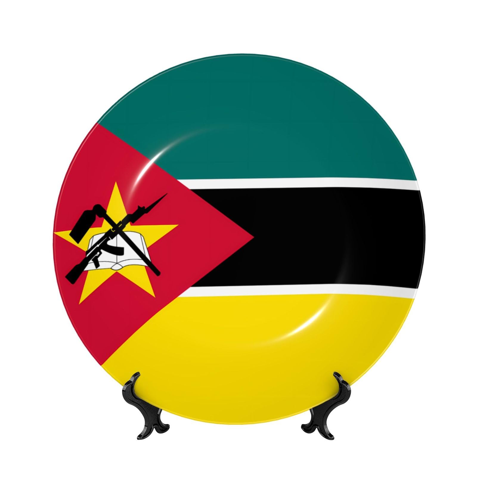 SXZVVBN Flag of Mozambique Bone China Decorative Plate Art with Stand Removable Adhesive Hanging for Home Office 8in（20cm）