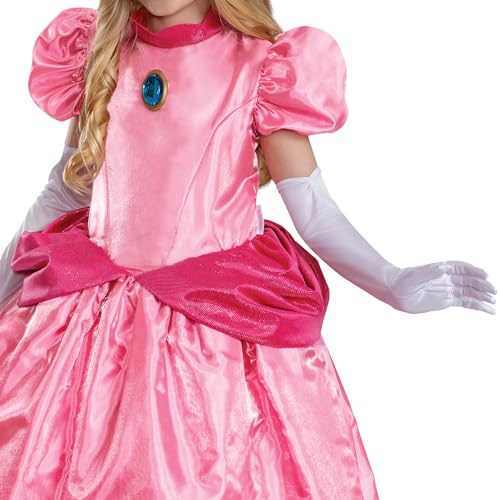 Image of Disguise Princess Peach Elevated Costume, Official Nintendo Super Mario Peach Costume with Crown and Gloves for Kids, Child Size (4-6x)