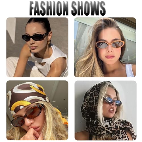 Retro Oval Sunglasses for Women Men Tiny Narrow 90s Style Small Sun Glasses 2 Pack3