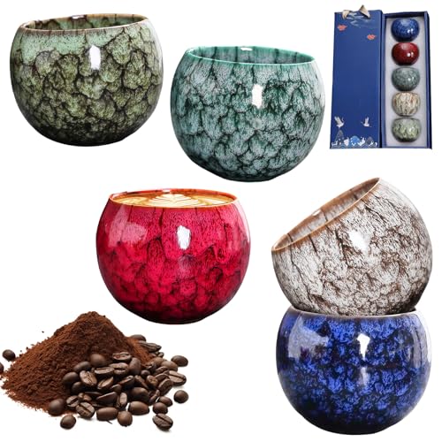 WANDGU Juego de 5 tazas de café de cerámica, hechas a mano, de porcelana, de pared gruesa, sin asa, 150 ml, para café expreso, té WANDGU Juego de 5 tazas de café de cerámica, hechas a mano, de porcelana, de pared gruesa, sin asa, 150 ml, para café expreso, té
