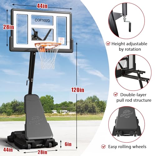 Image of Cofiyard Basketball Hoop Outdoor with 44 /48 /54 Inch Shatterproof Backboard,10FT Height Portable Basketball Hoop with Sandbag, Adjustable Basketball Goal with Wheels