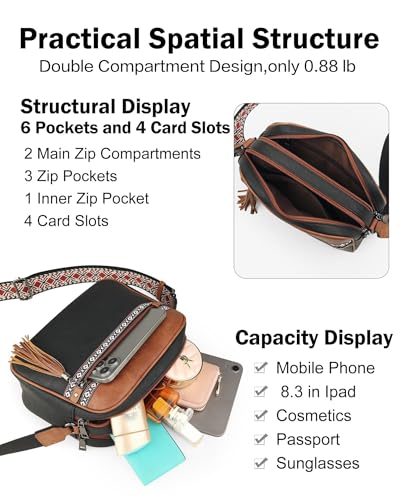Image of FADEON Crossbody Bags for Women, RFID 4 Card Slots | Vegan Crossbody with Wide Strap, Double-Zipper & Anti-Theft, Fits Kindle & Essentials, Lightweight for Work & Travel