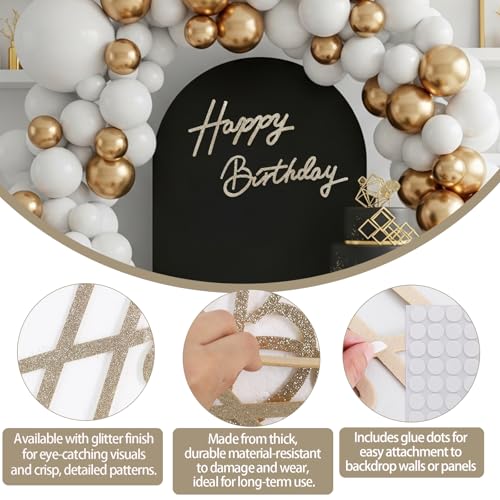 Image of TONIFUL Happy Birthday Sign for Backdrop - Glitter Champagne Gold Felt Banner - Includes Dot Glue - Perfect for Birthday Party Backdrop,Wall Decr,Balloon Arch,Photo Background