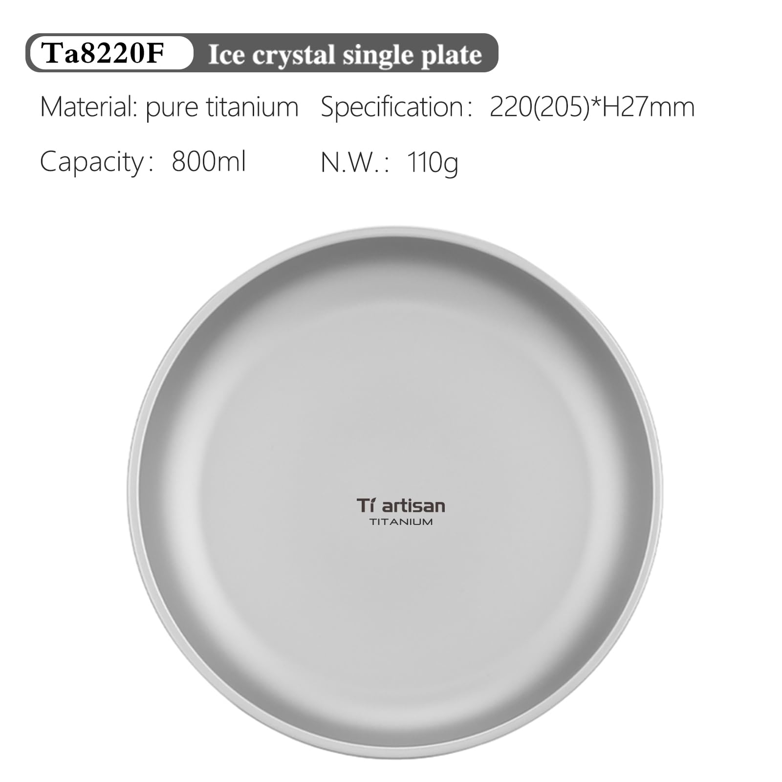 Ti artisan Titanium Plate Camping Picnic Tableware 27fl oz Cooking Utensils Extremely Light Dishes Bowl 110g (Ta8220F)