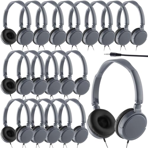 Image of Yunsailing 6 Pack Classroom Headphones Bulk, Wired Headphones,Gray | Student School Supplies, Individually Wrapped, Adjustable, over Ear Head Earbuds, for Laptop PC Computer
