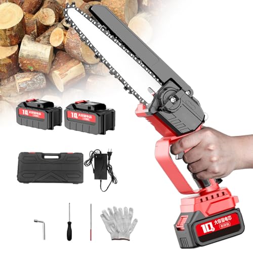 Naturalpowev Motosierra inalámbrica de 8 Pulgadas, Motosierra eléctrica portátil, pequeña Motosierra de Mano a batería, Motosierra eléctrica Liviana para podar árboles y Cortar Madera,2Batteries