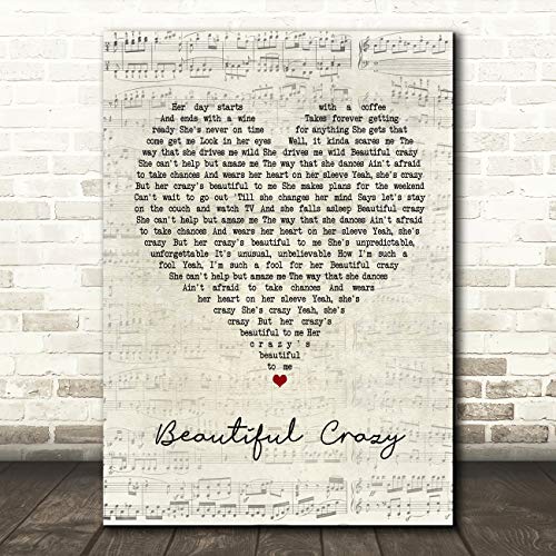 Beautiful Crazy Script Heart Quote Song Lyric Wall Art Gift Print - //coolthings.us