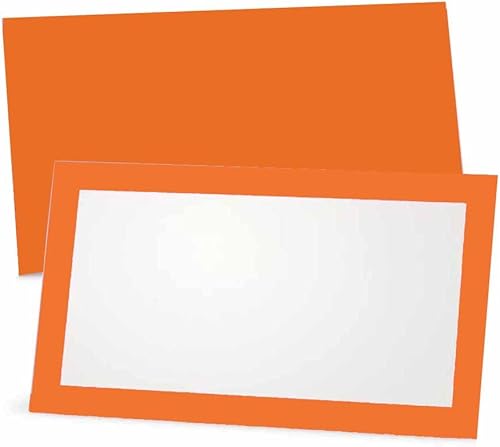 Miniatura 5 de Orange Place Cards - Flat or Tent - 10 or 50 Pack - White Blank Front with Border - Placement Table Name Seating Stationery Party Supplies -