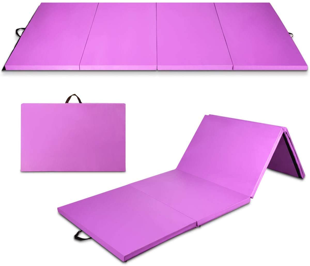 Moccha 4'x8'x2” Gymnastics Mat, Tumbling Mat Gym Mat, 4 Folding Mat Gymnastic, Water-proof and Detachable Thick PU Leather Exercise Mat for Tumbling, Stretching, Yoga (Purple)